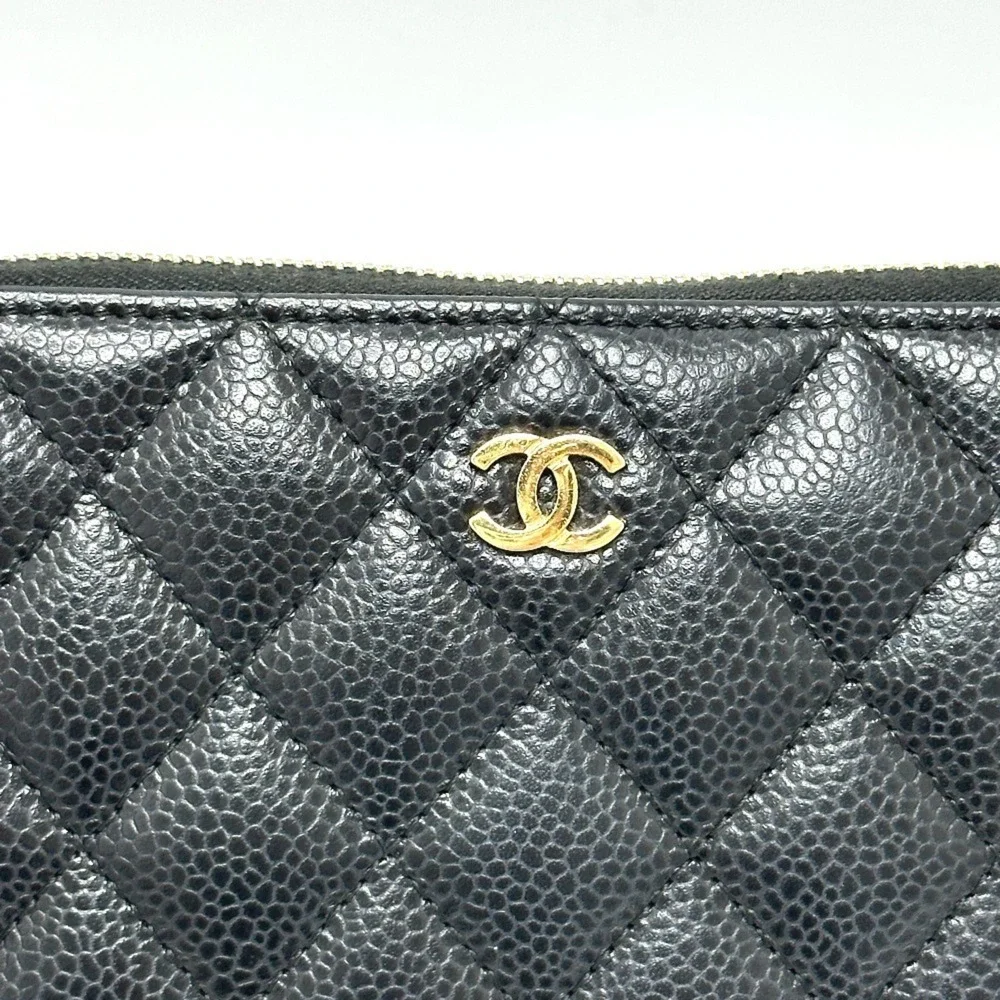 CHANEL Black Caviar Leather Logo Wallet